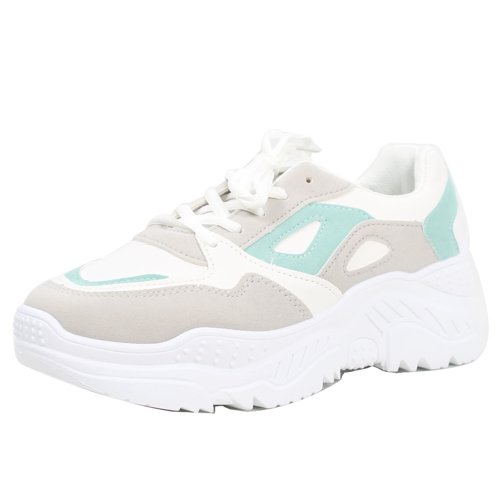 Green Color Block Fashion Retro Platform Sneaker - Picture 2 of 6